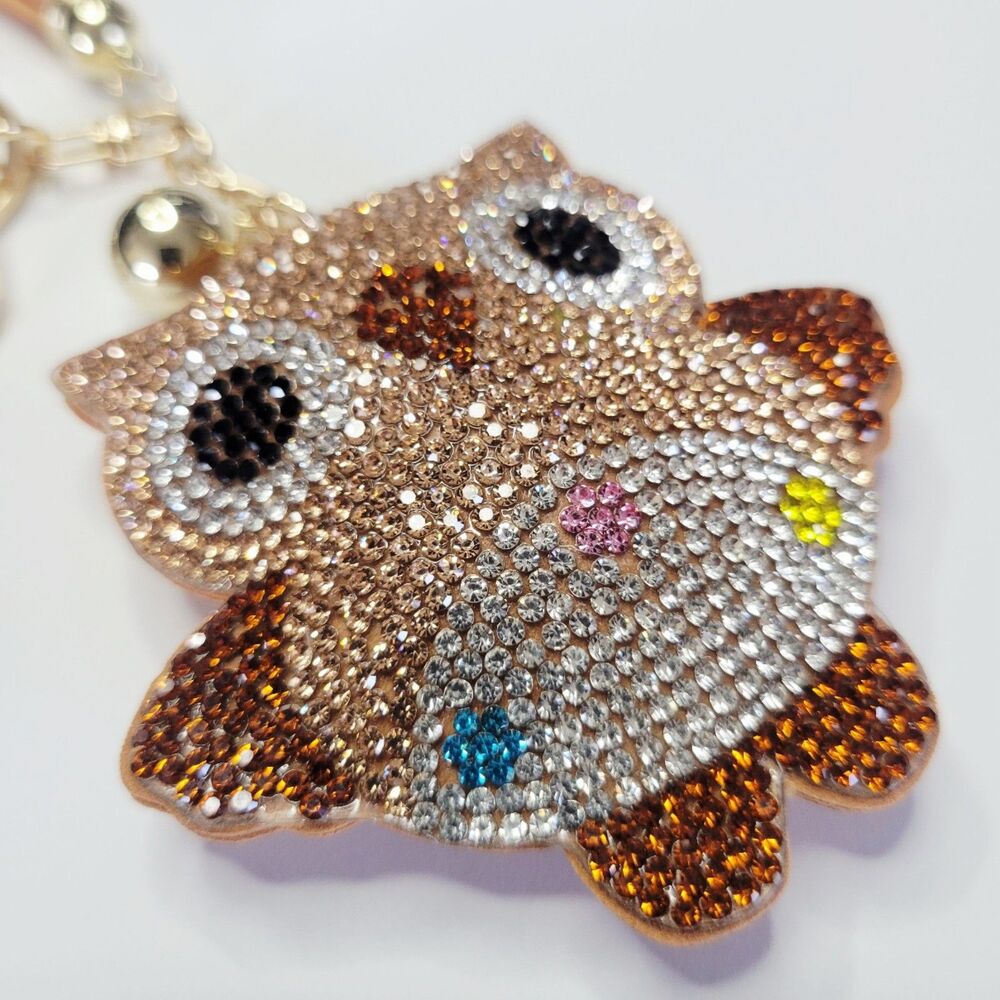 NWT Large Bling Owl Keychain Bag Charm With Tassel Brown And Gold Purse Charm - Picture 3 of 3